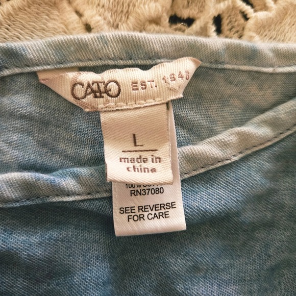 Womens Blue Boho Chambray Tank Top Large Crochet Lace Fringe Festival Coastal - Picture 4 of 10